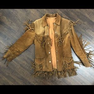 Leather Suede Fringe Beaded Jacket